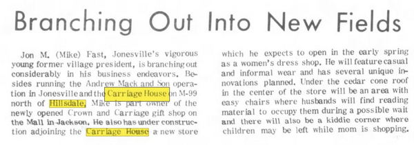 The Carriage House - Nov 1968 Article (newer photo)